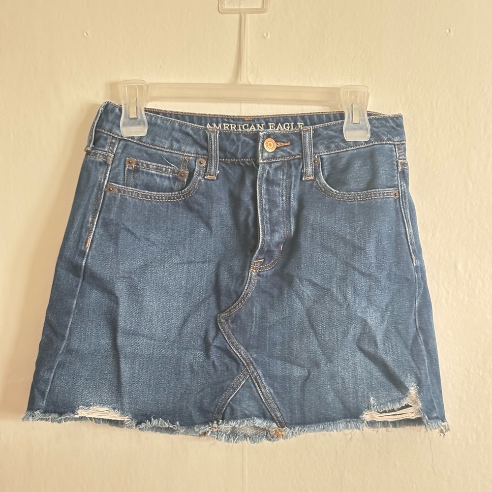 American Eagle Outfitters Women's Distressed Blue Denim Mini Skirt